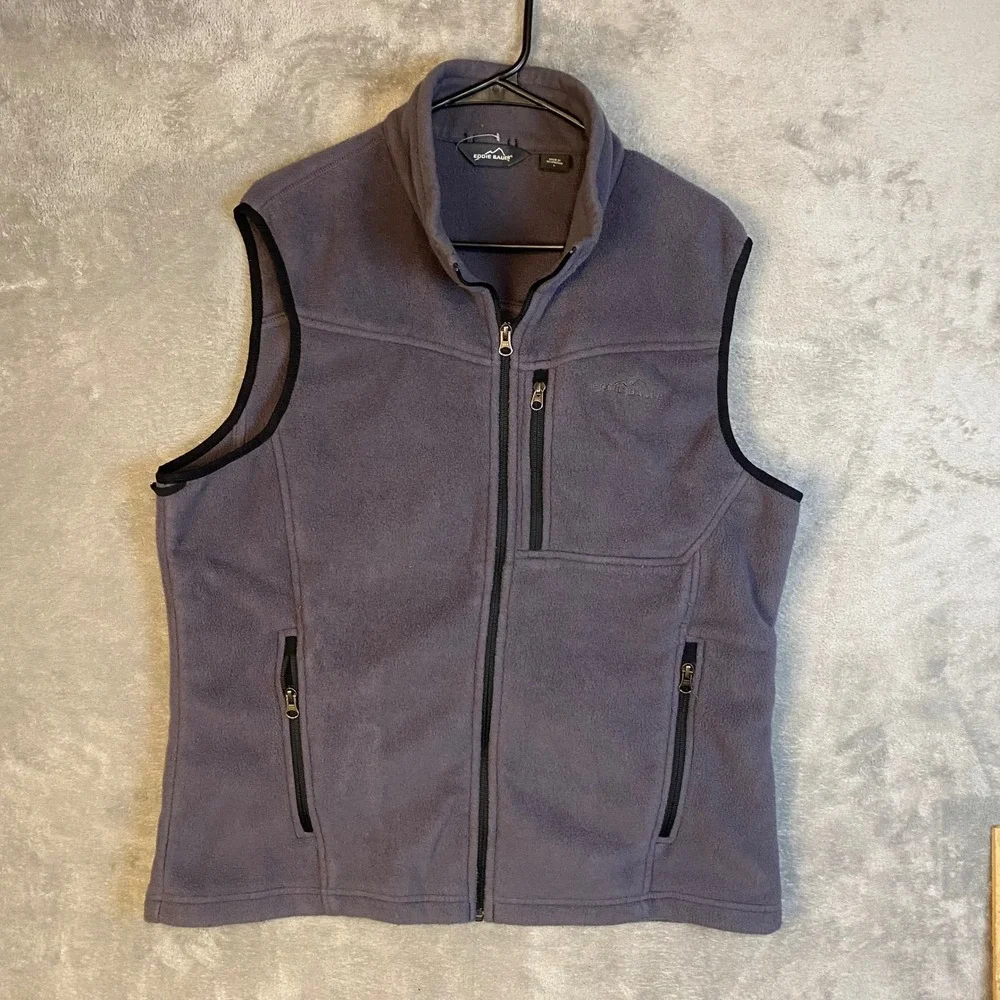 Eddie Bauer Fleece Vest Mens L Full Zip Gray Sleeveless Jacket EUC